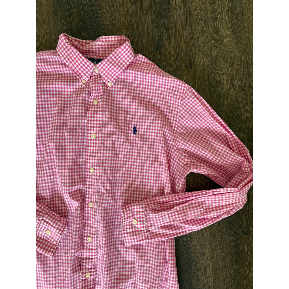 Polo Ralph Lauren Mens Pink Gingham Check Button Down Shirt Large Cotton L/S